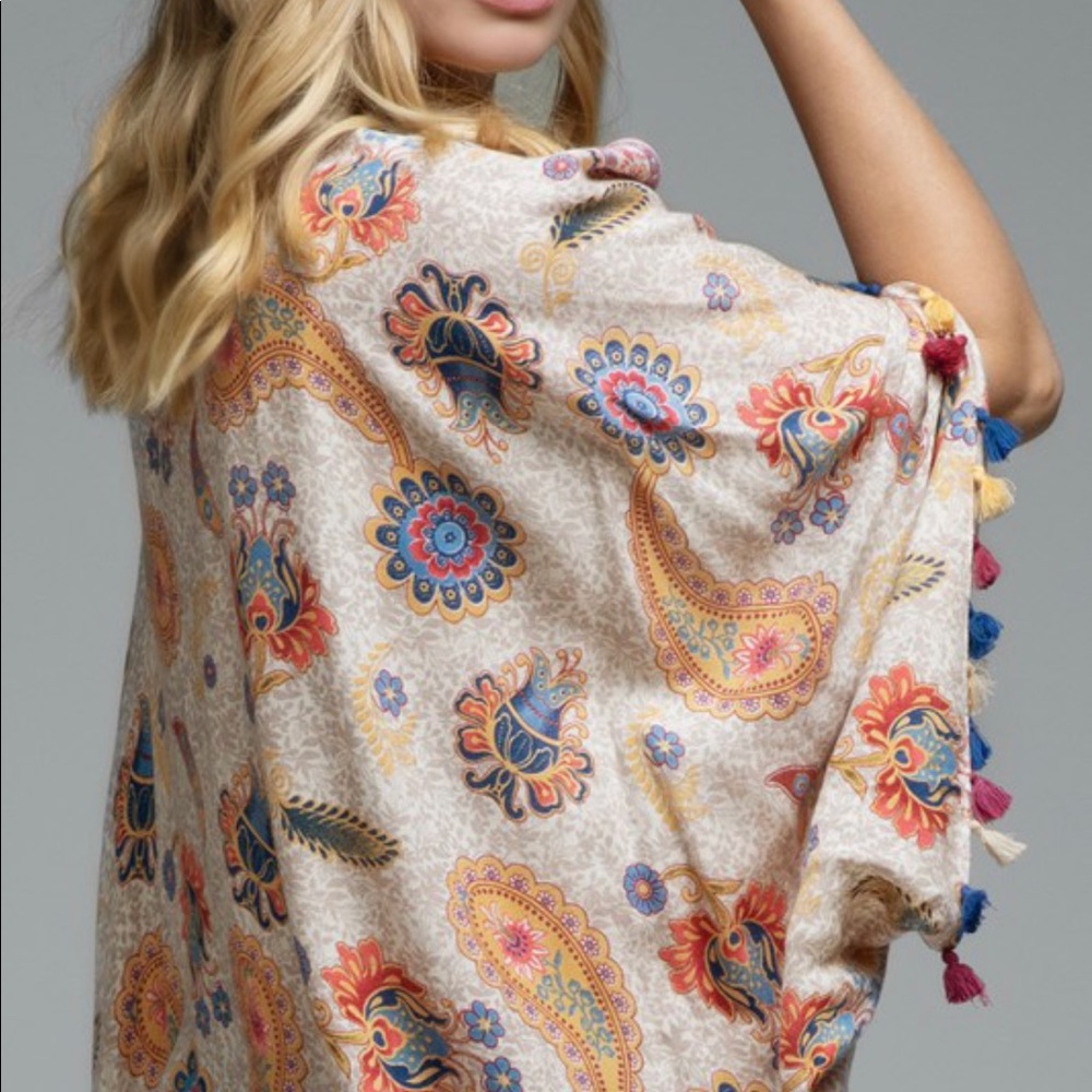 Paisley and Jacobean border Bohemian Kimono cotton - Picture 8 of 8